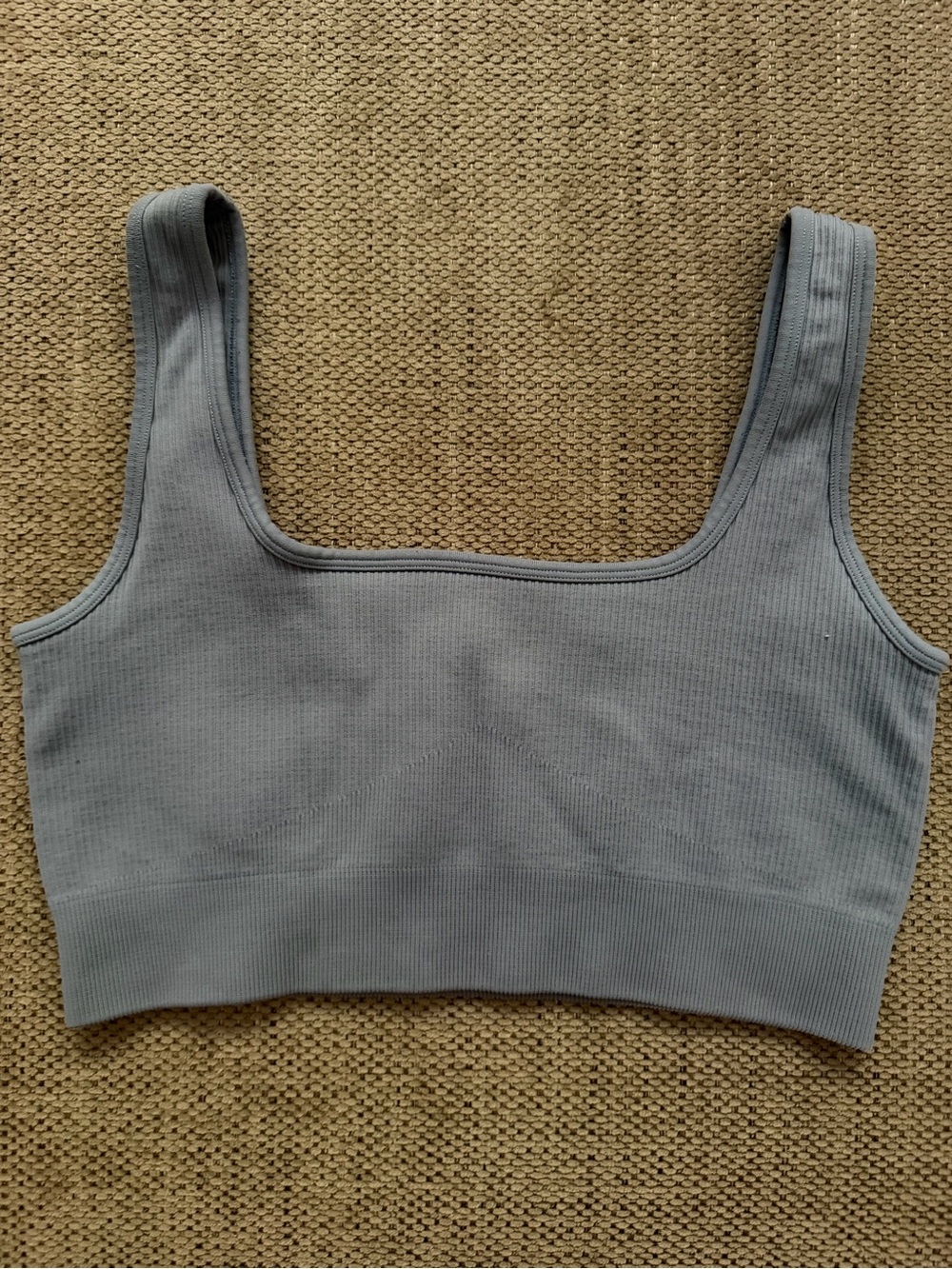 Ribbed Square-Neck Crop Top sports bras- Blue, Black, Peach, Light blue - Picture 8 of 9